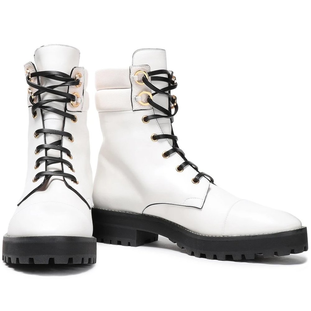 Lexy smooth crinkled-leather combat boots, 5.5 NEW